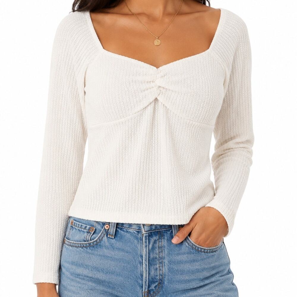 Maeve Anthropologie White Textured Sweetheart Twist Front Top Womens S